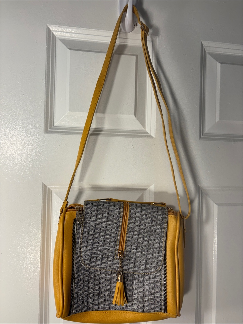 Mustard Yellow & Gray Multi-Pocket Crossbody Bag NWOT